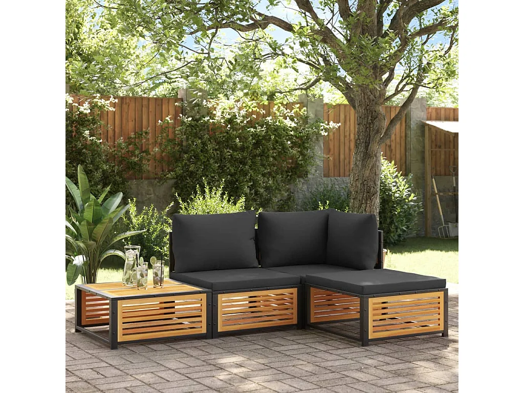 Carrigart  Tuinvoetenbank met kussen 68x68x30 cm massief acaciahout