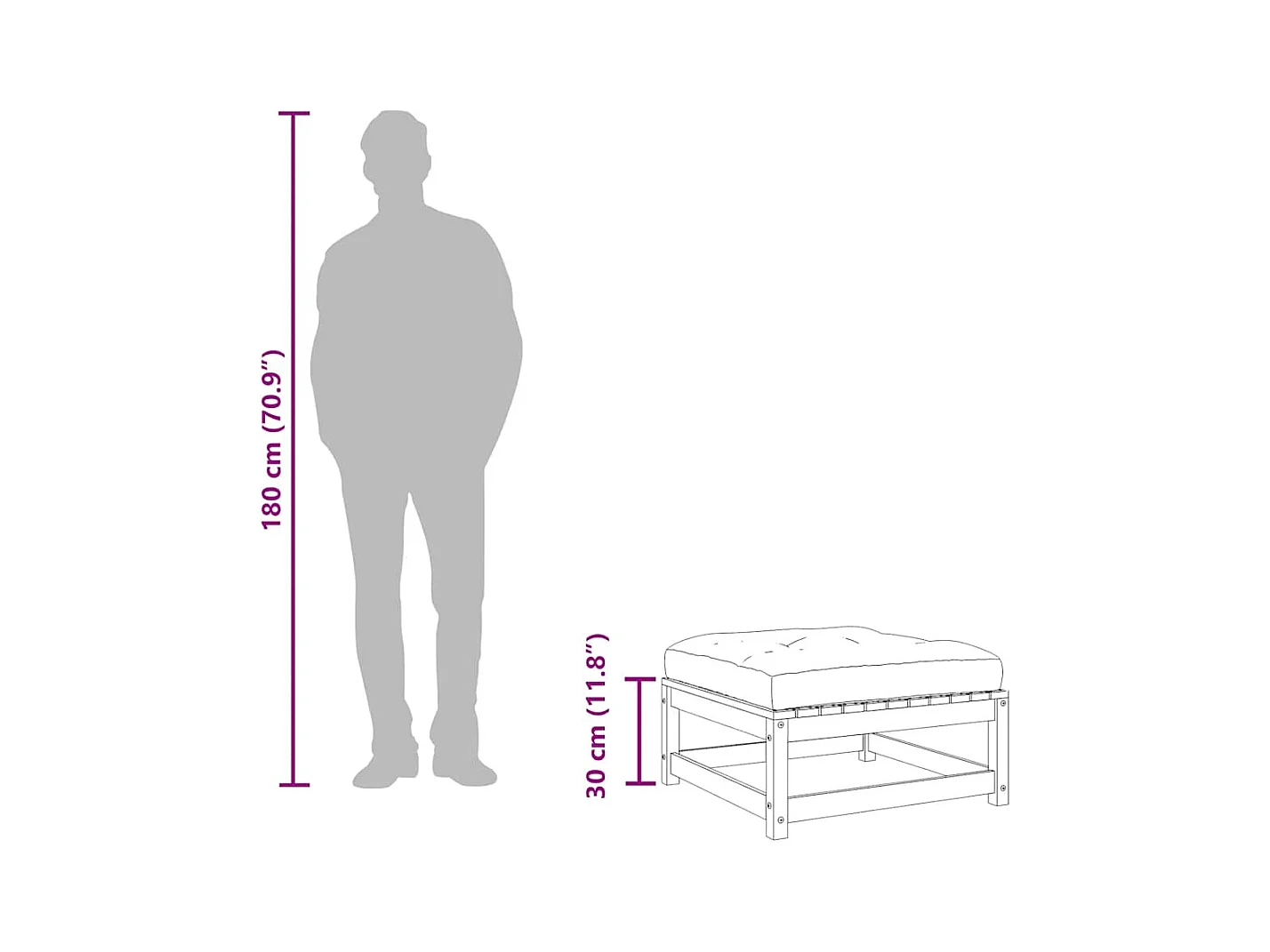Garden Furniture -  Repose-pied de jardin avec coussin bois de pin imprégné