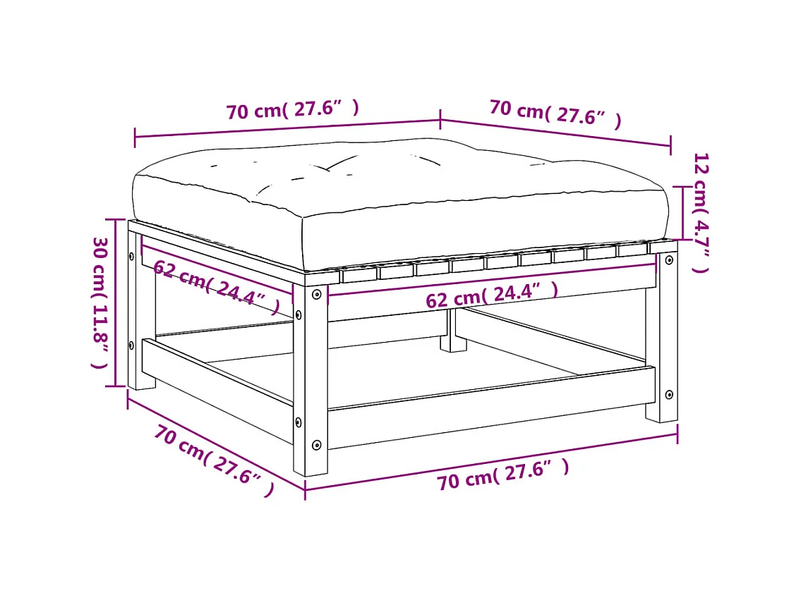 Garden Furniture -  Repose-pied de jardin avec coussin bois de pin imprégné