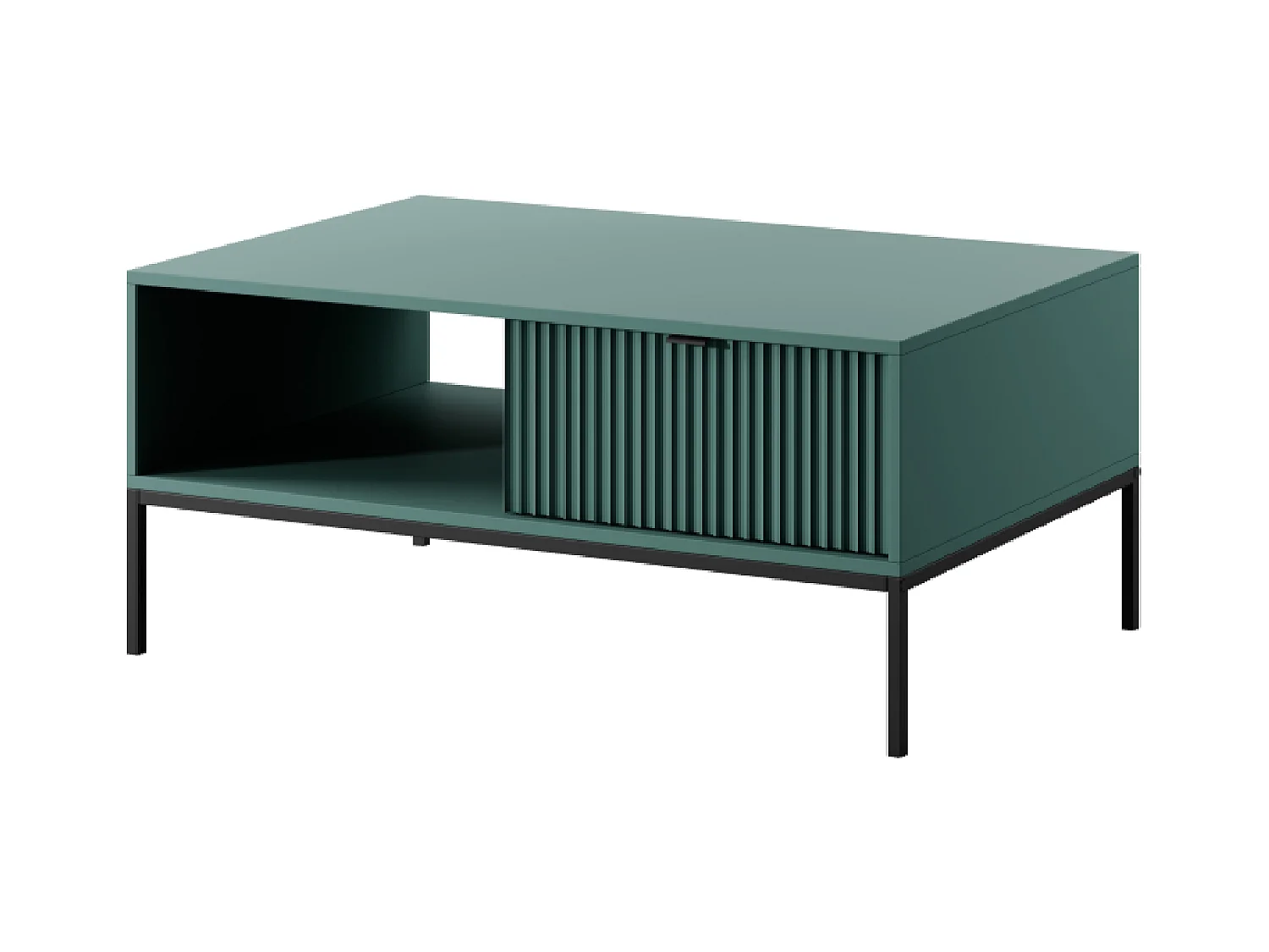 Table basse en bois lamellé-collé avec pieds en métal noir 104x68 cm