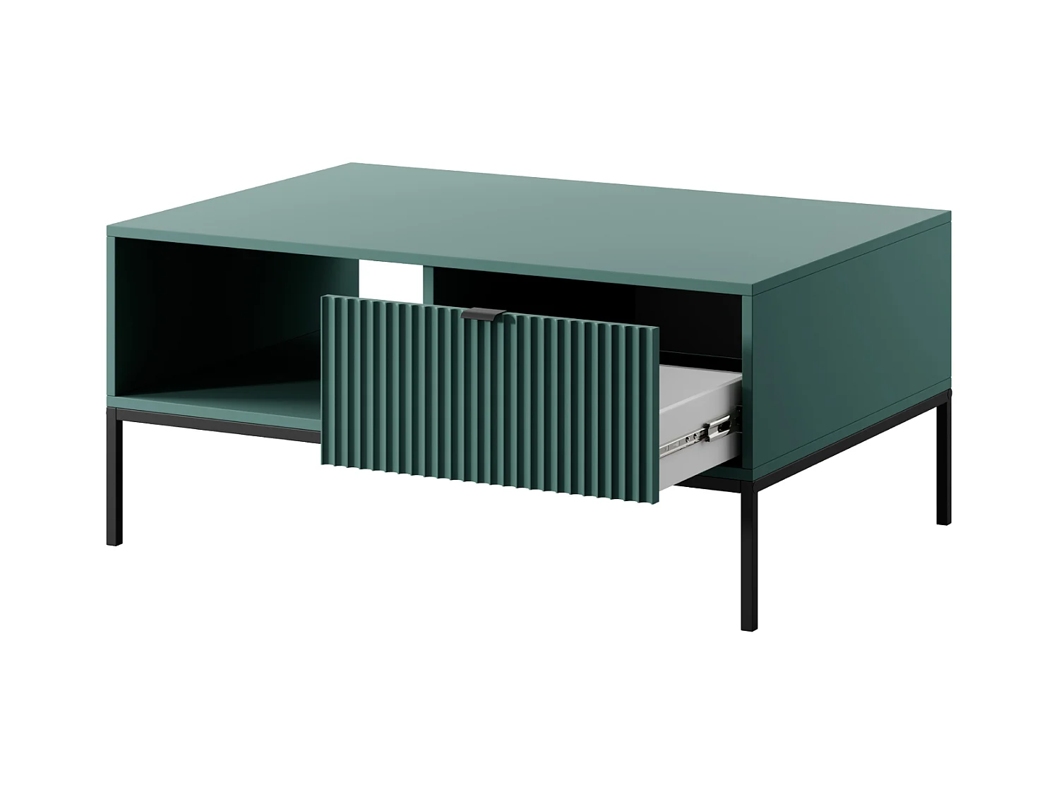 Table basse en bois lamellé-collé avec pieds en métal noir 104x68 cm