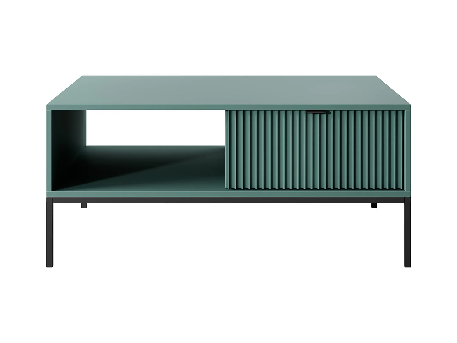 Table basse en bois lamellé-collé avec pieds en métal noir 104x68 cm