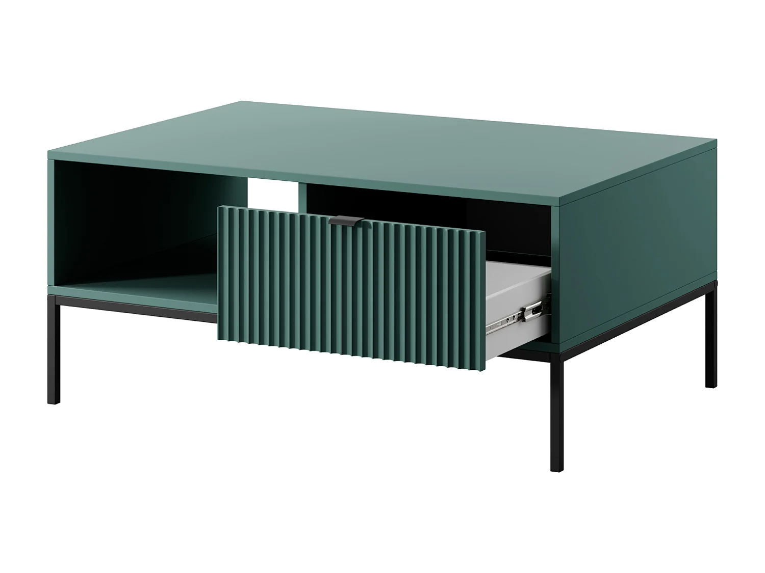 Table basse en bois lamellé-collé avec pieds en métal noir 104x68 cm