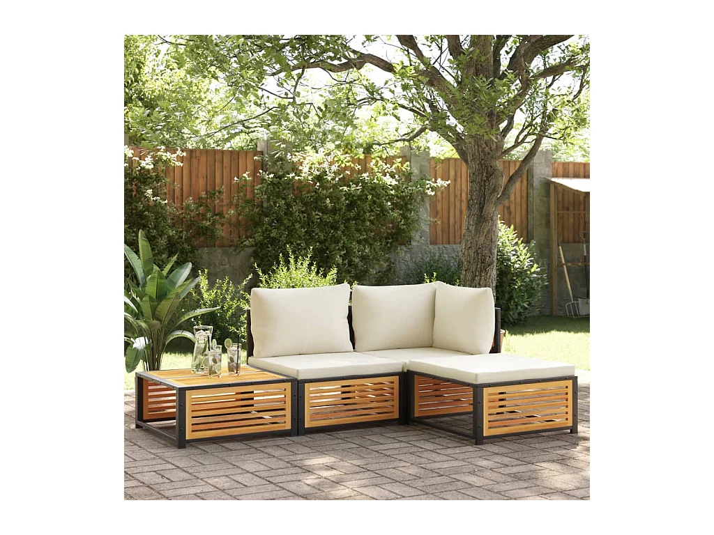 Carrigart  Tabouret de jardin avec coussin 68x68x30cm bois massif d'acacia