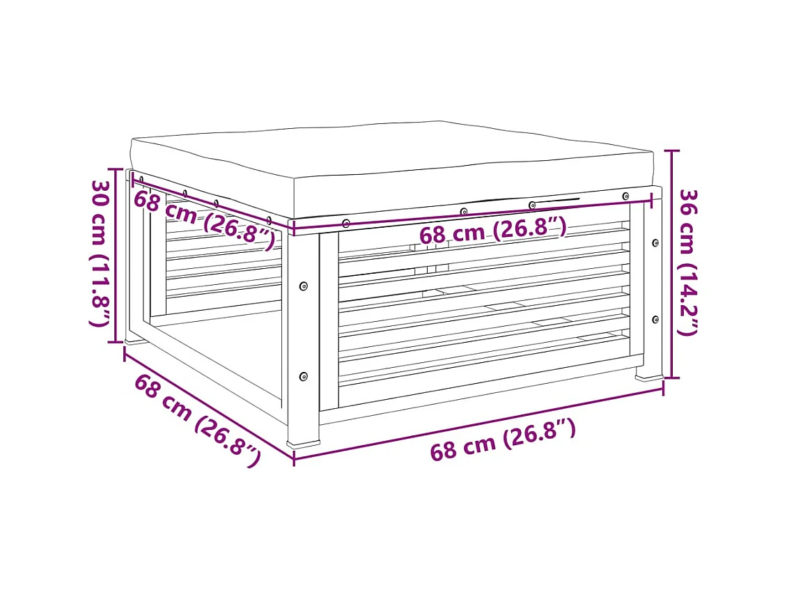 Carrigart  Tabouret de jardin avec coussin 68x68x30cm bois massif d'acacia
