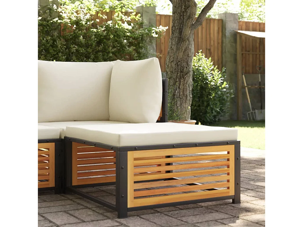 Carrigart  Tabouret de jardin avec coussin 68x68x30cm bois massif d'acacia