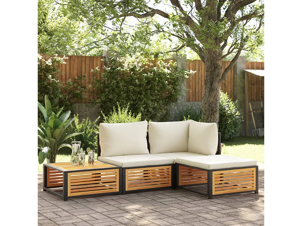 Carrigart  Tabouret de jardin avec coussin 68x68x30cm bois massif d'acacia