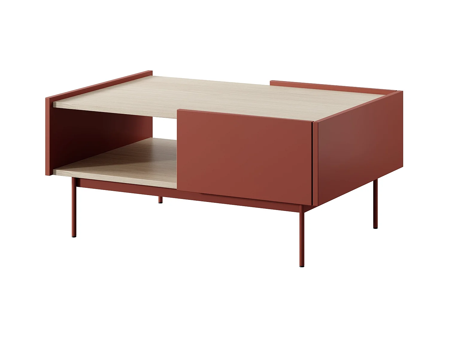 Table basse à 2 tiroirs en bois lamellé, 97x45 cm