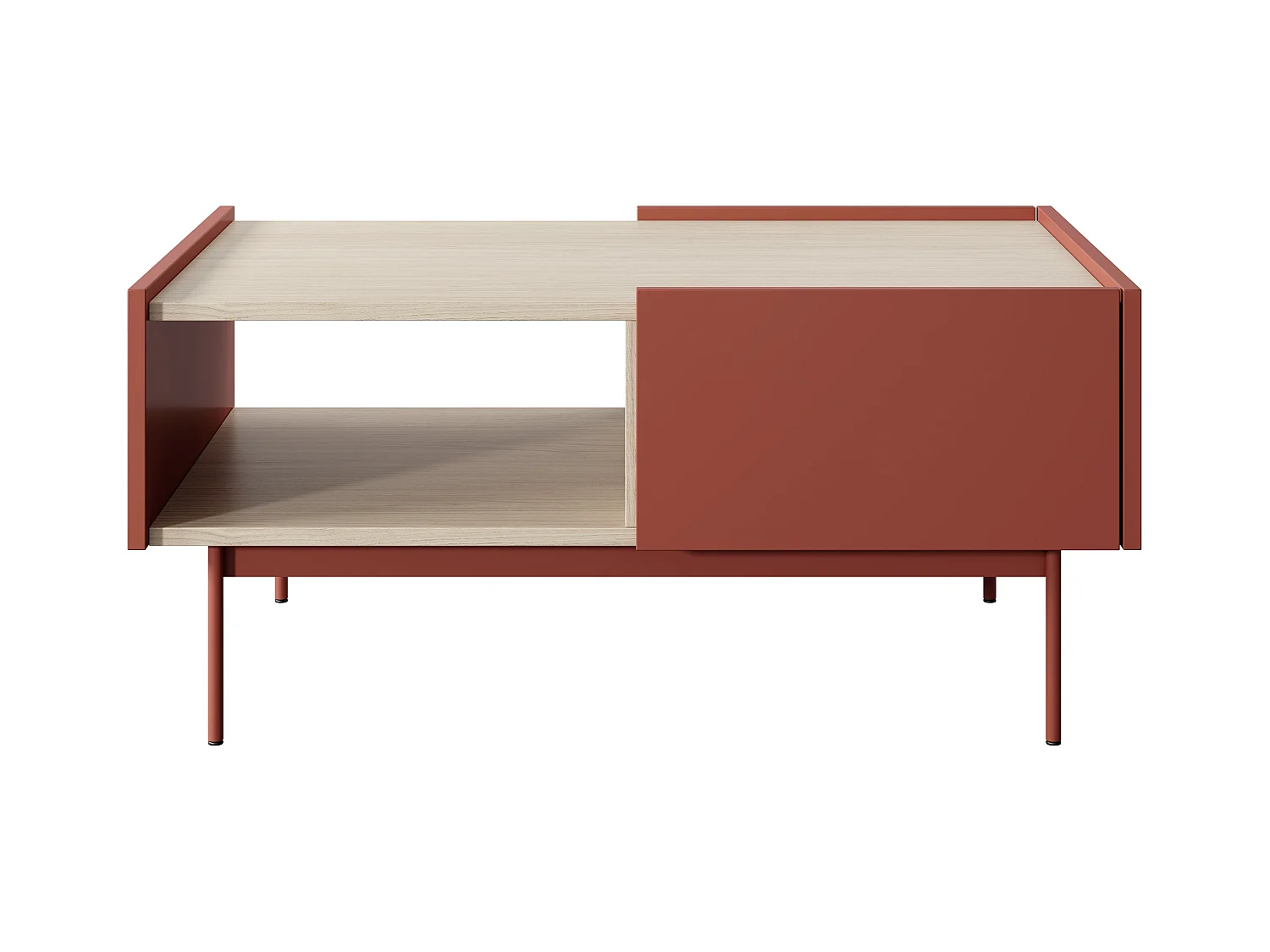 Table basse à 2 tiroirs en bois lamellé, 97x45 cm