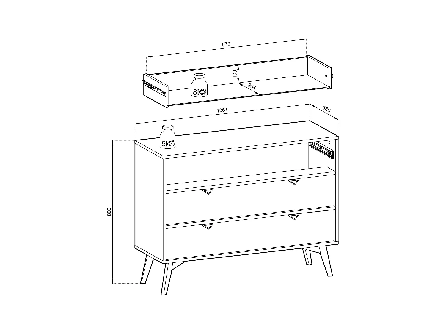 Commode à 3 tiroirs en bois lamellé 106x80 cm
