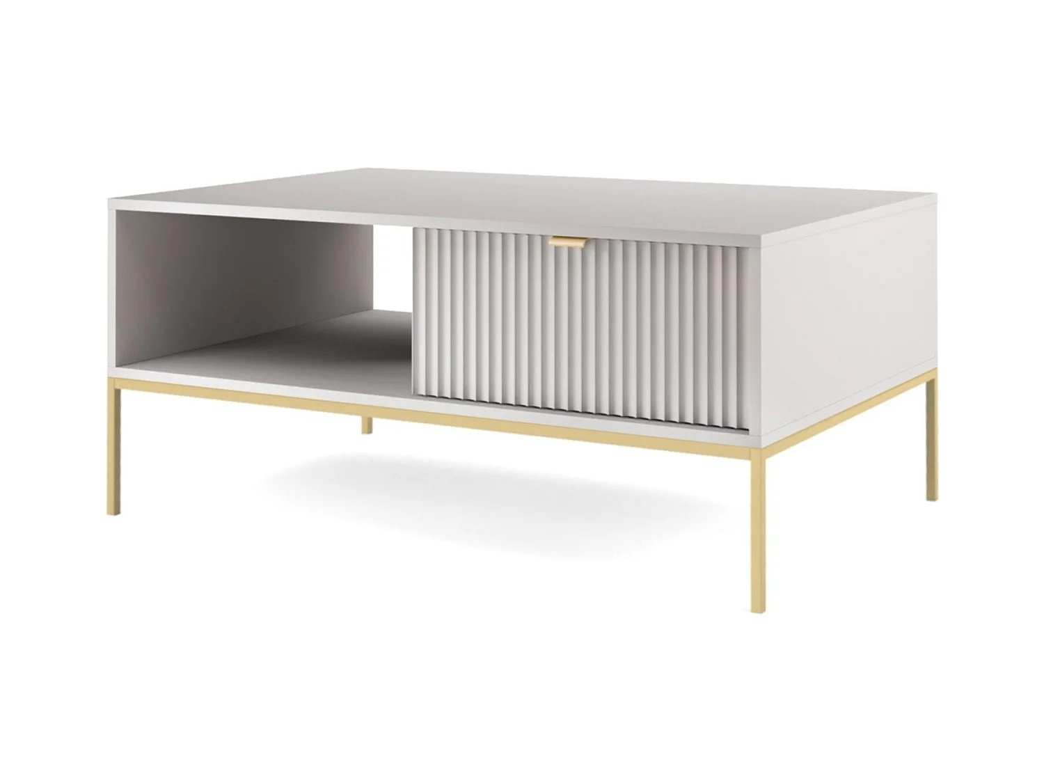 Table basse en bois lamellé-collé avec pieds en métal doré 104x68 cm