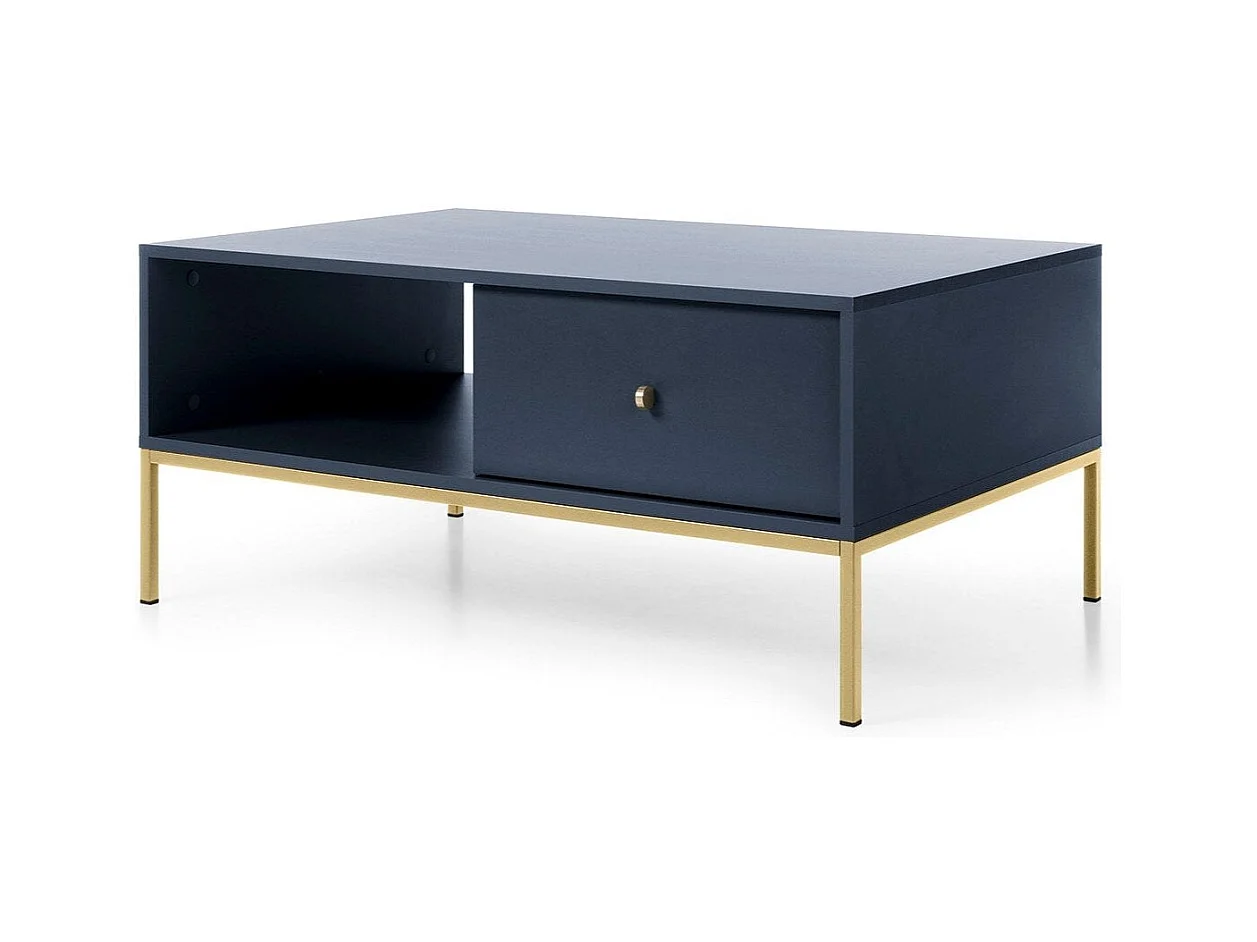 Table basse 1 tiroir avec pieds en métal doré 104x68 cm