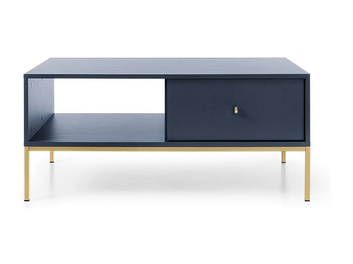 Mesa de centro con 1 cajón y patas de metal dorado 104x68 cm