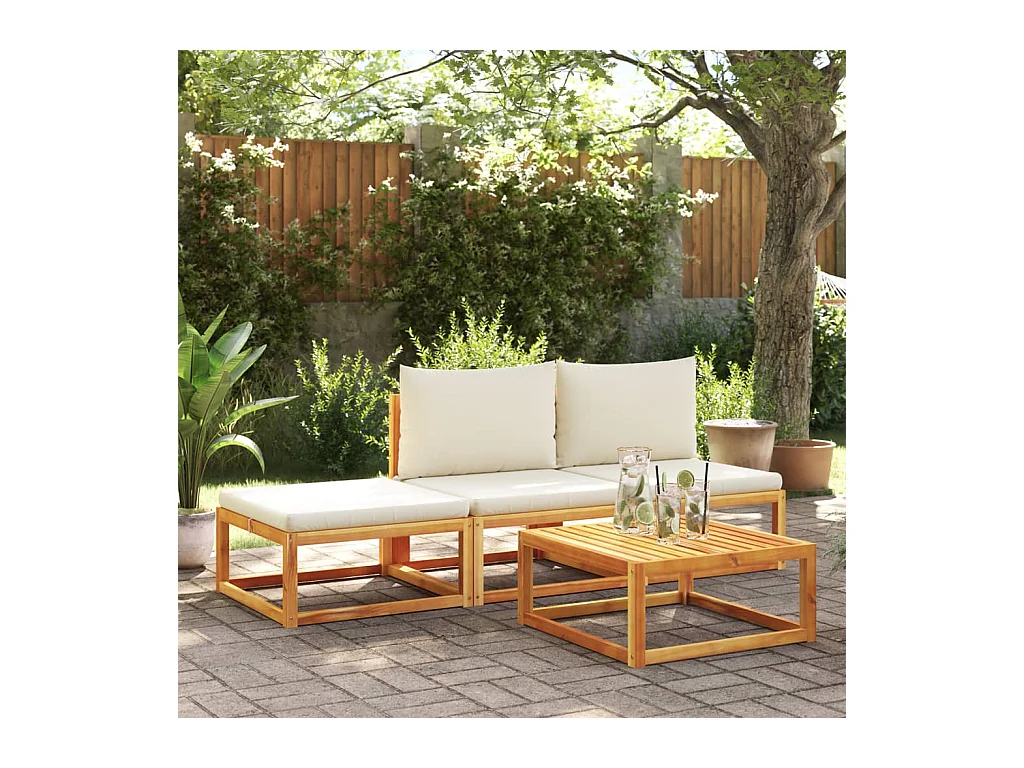 Hodsager  Repose-pied de jardin avec coussins bois massif d'acacia