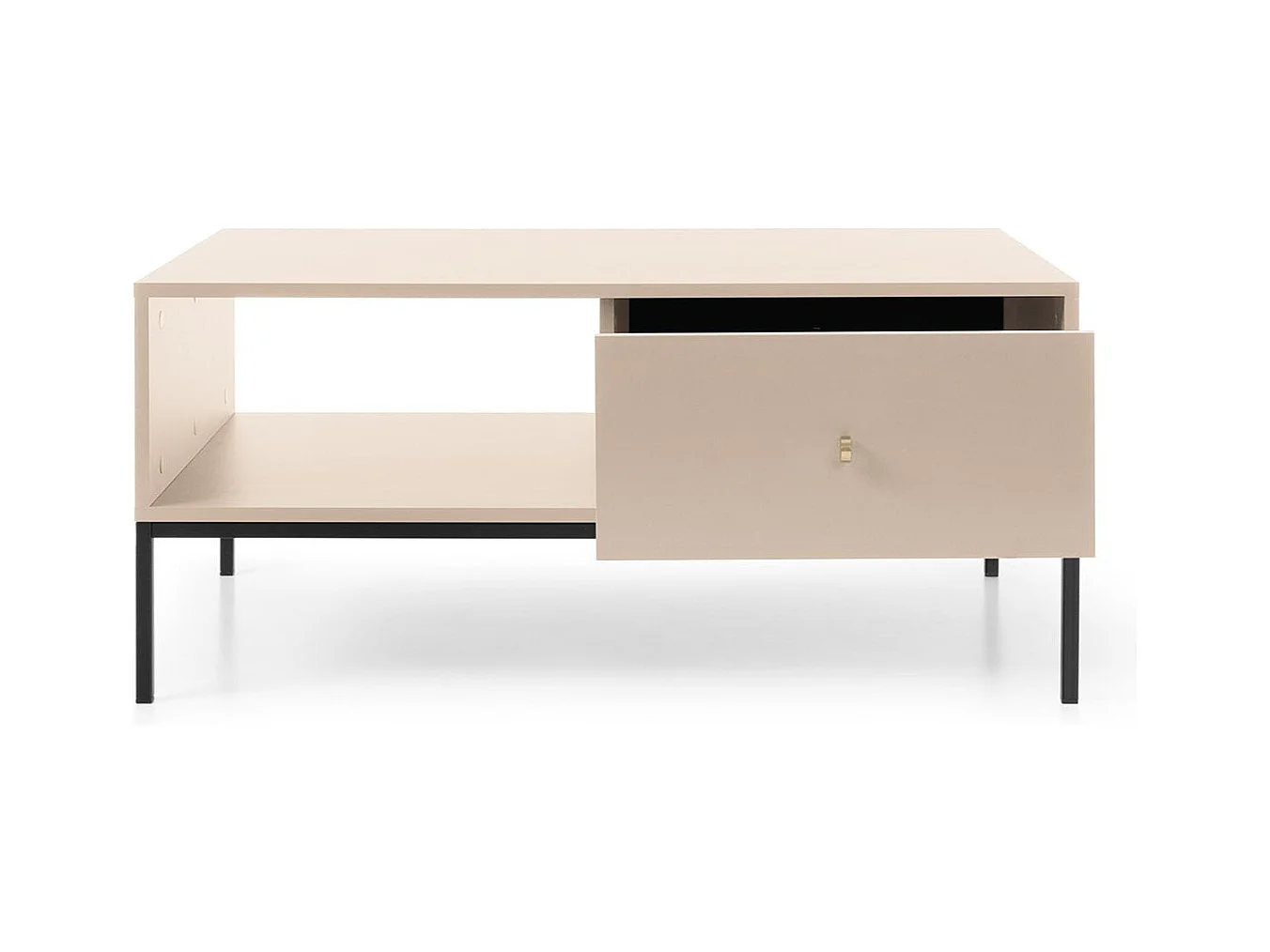 Couchtisch mit 1 Schublade und schwarzen Metallbeinen 104x68 cm