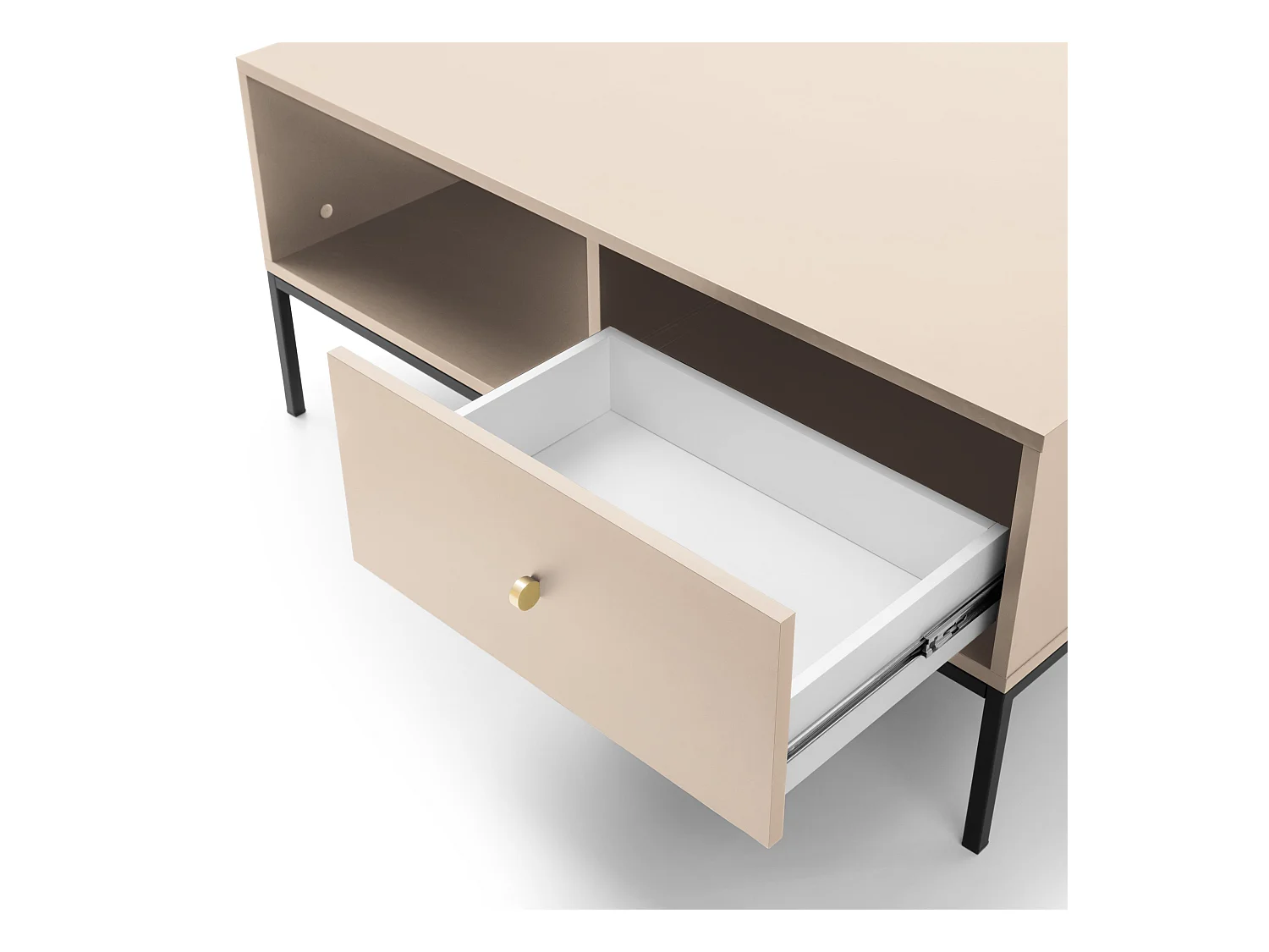 Couchtisch mit 1 Schublade und schwarzen Metallbeinen 104x68 cm