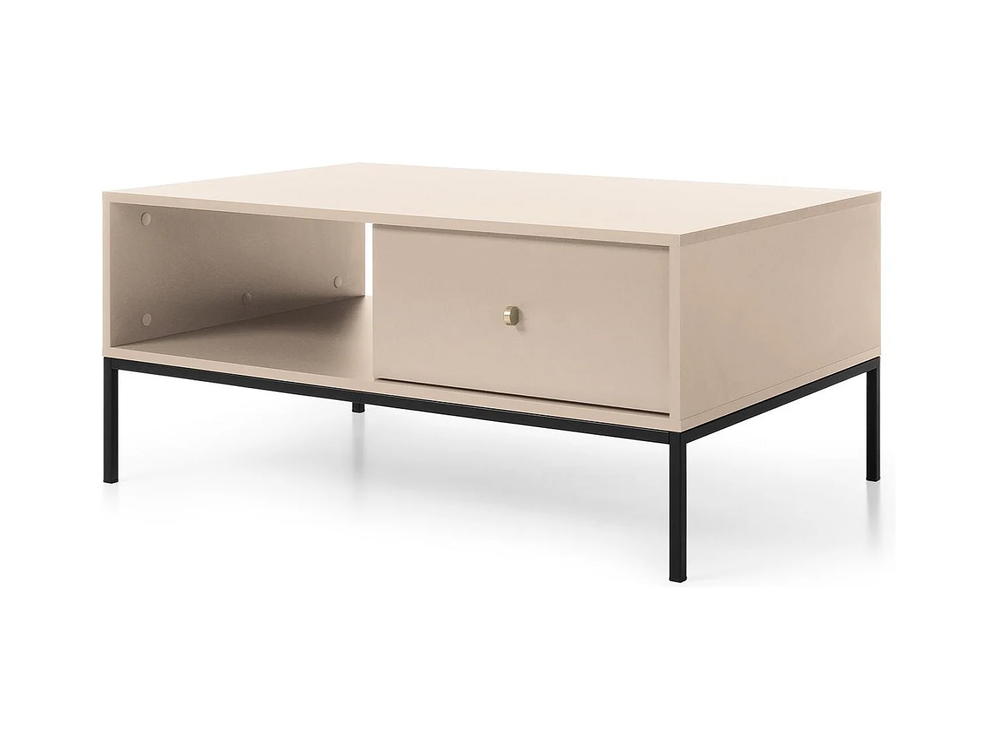 Table basse 1 tiroir avec pieds en métal noir 104x68 cm