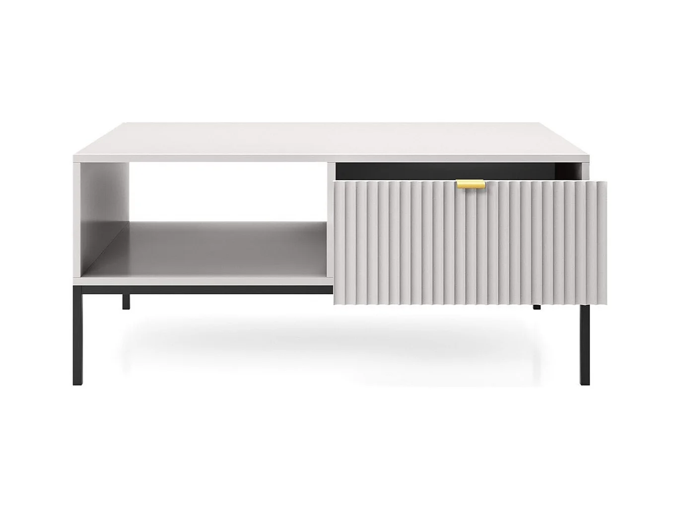 Table basse en bois lamellé-collé avec pieds en métal noir 104x68 cm