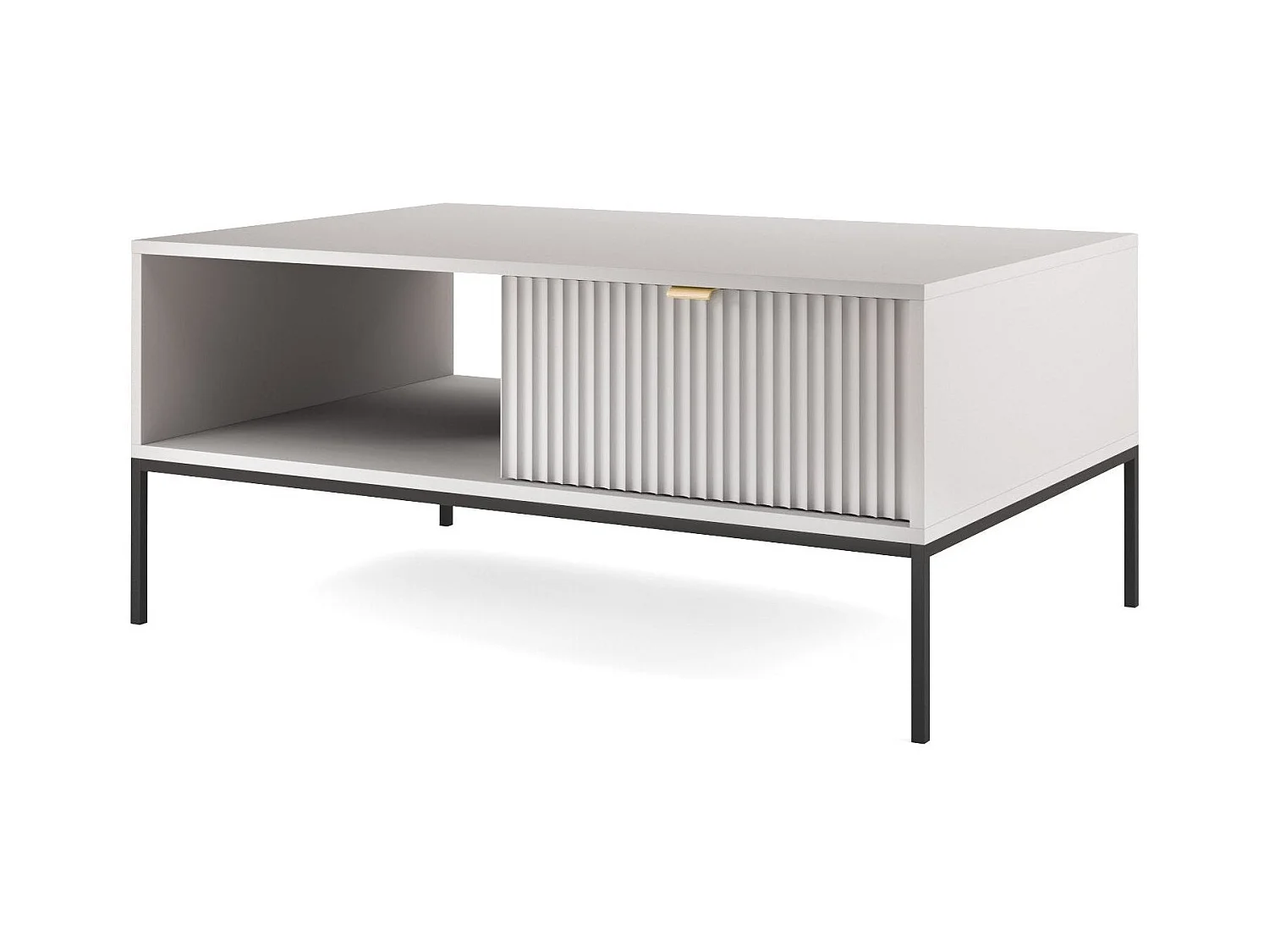 Table basse en bois lamellé-collé avec pieds en métal noir 104x68 cm