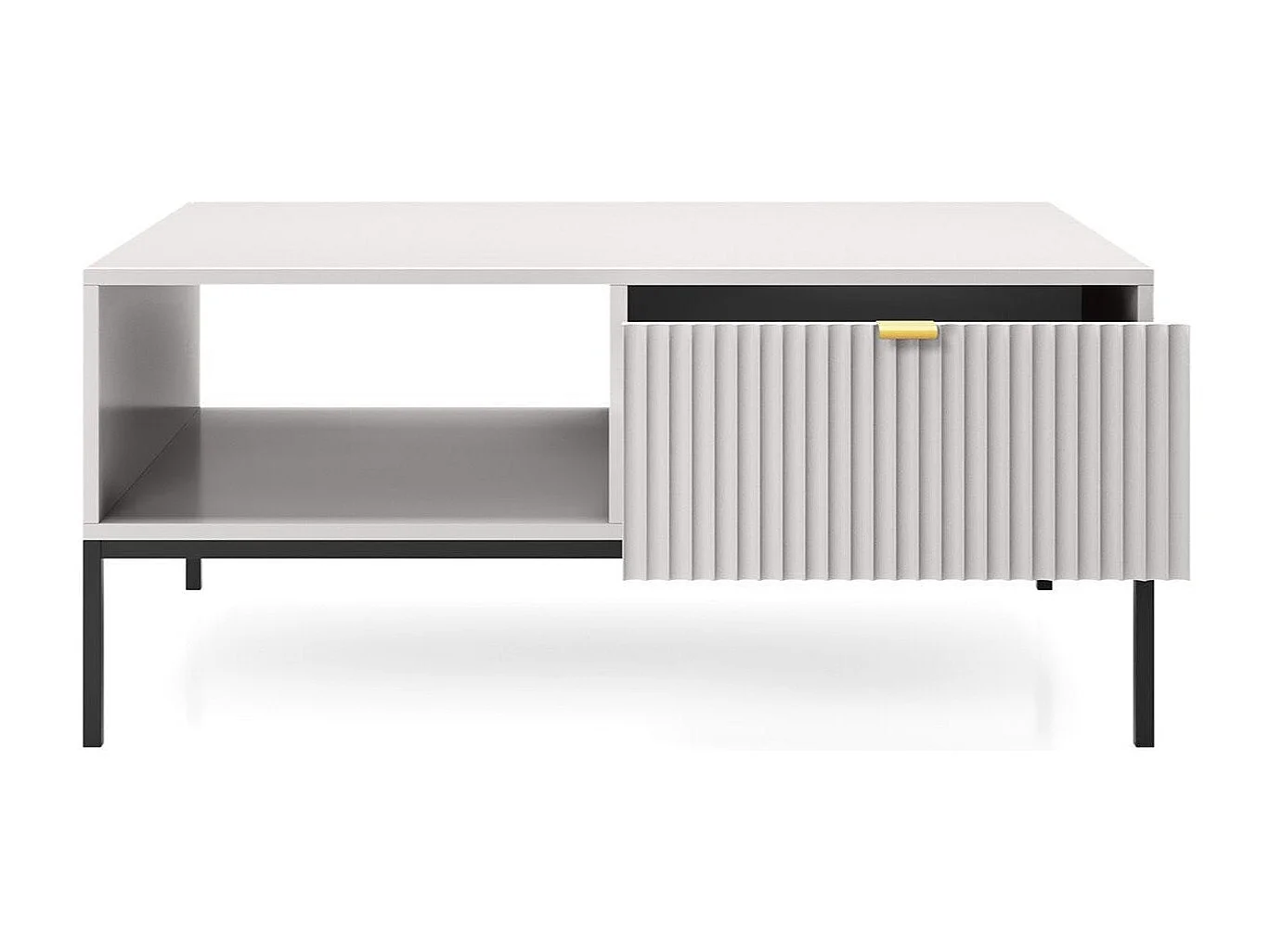 Table basse en bois lamellé-collé avec pieds en métal noir 104x68 cm