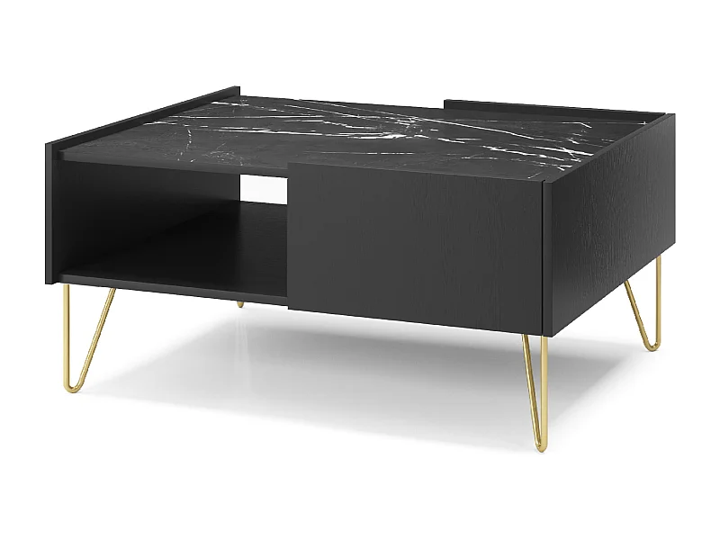 Table basse 2 tiroirs avec plateau effet marbre, 97x45 cm