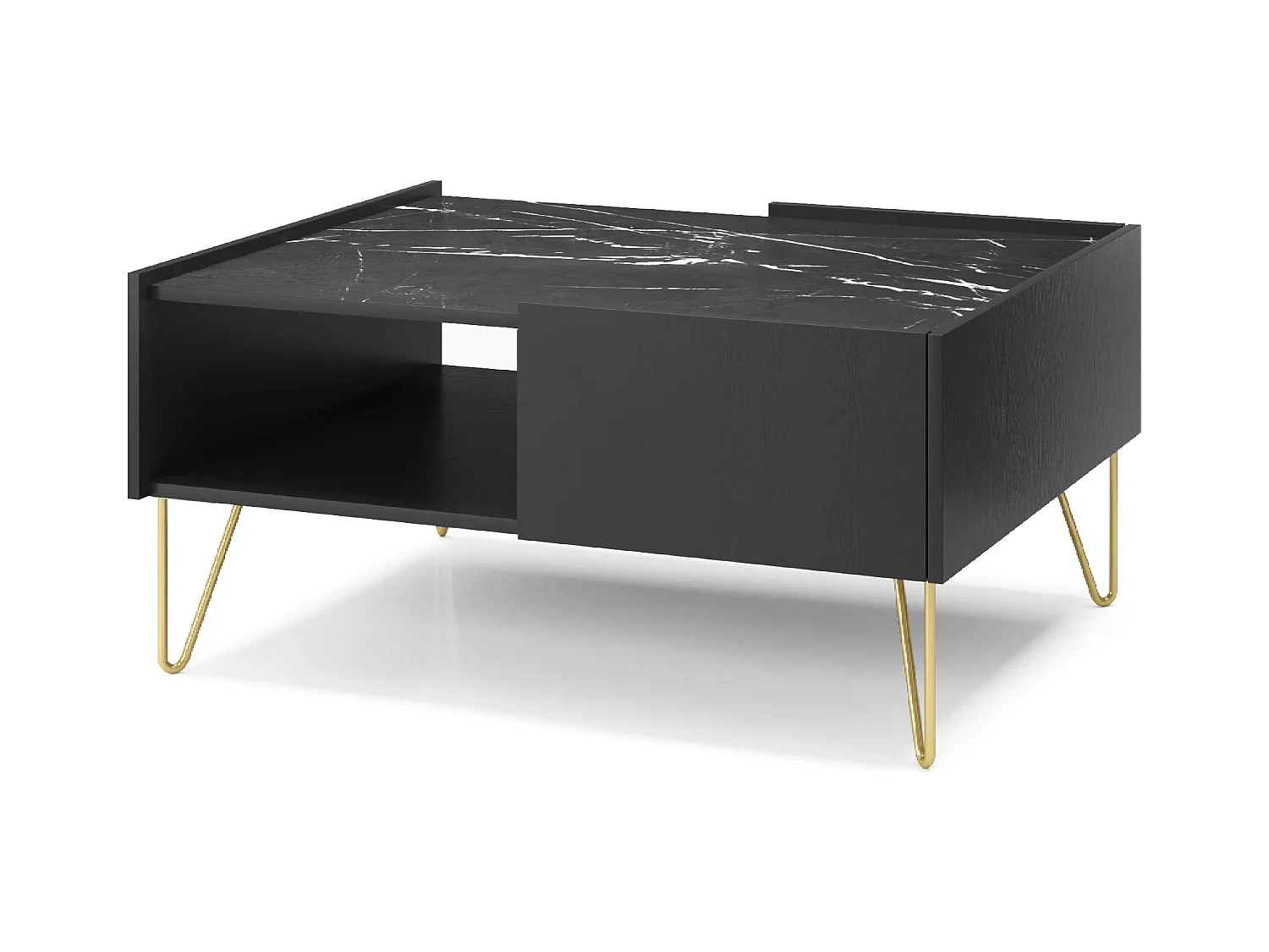 Tavolino 2 cassetti con top effetto marmo 97x45 cm