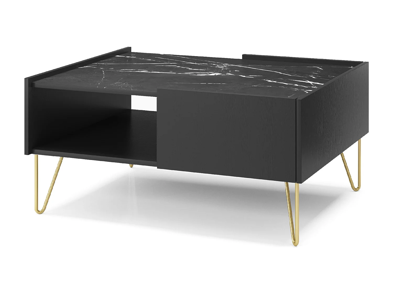 Tavolino 2 cassetti con top effetto marmo 97x45 cm