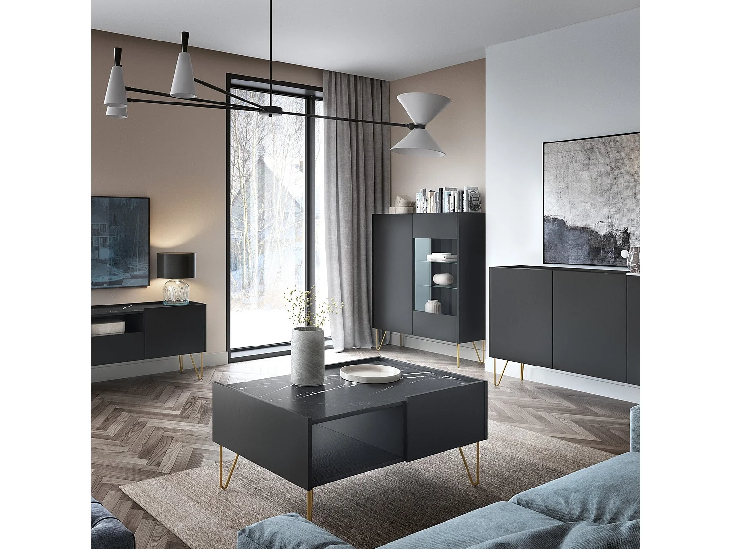 Tavolino 2 cassetti con top effetto marmo 97x45 cm