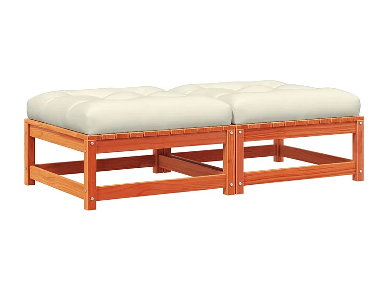 Garden Furniture -  Tuinvoetenbanken met kussens 2 st massief grenenhout wasbruin