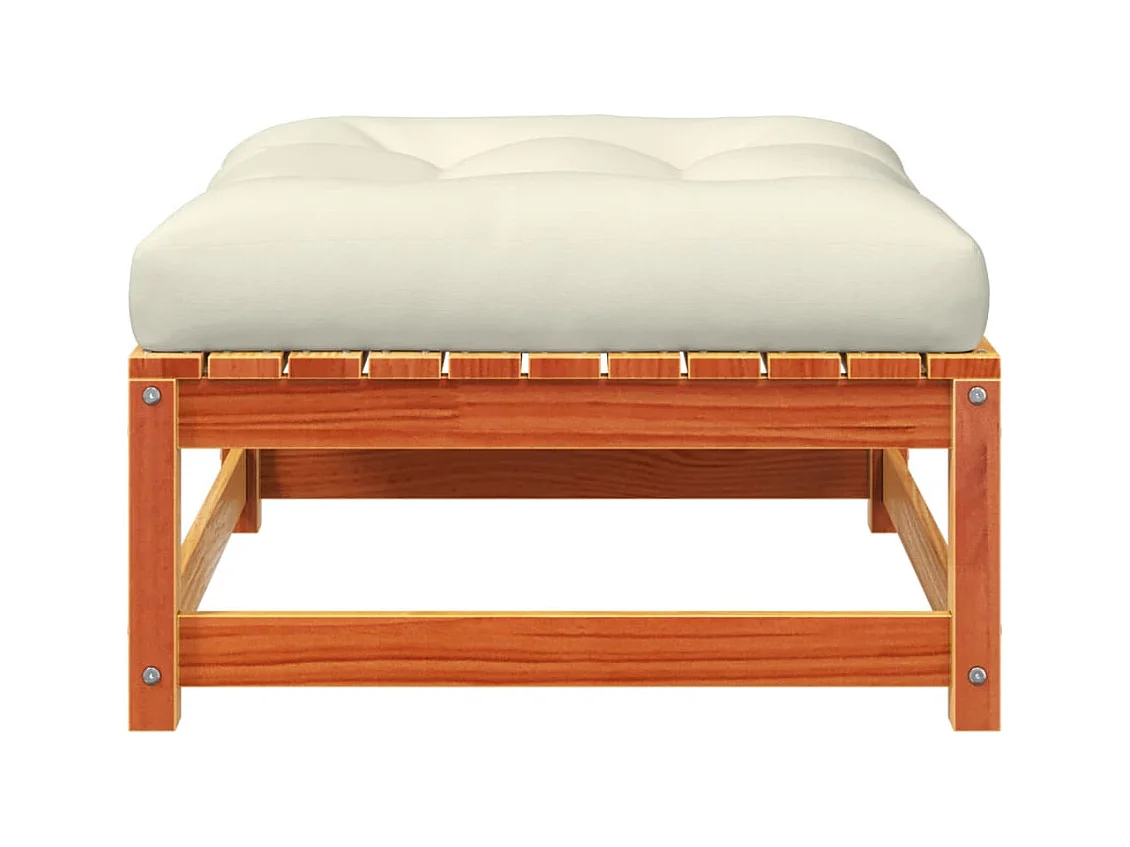 Garden Furniture -  Reposapiés jardín cojines 2 uds madera maciza pino marrón cera