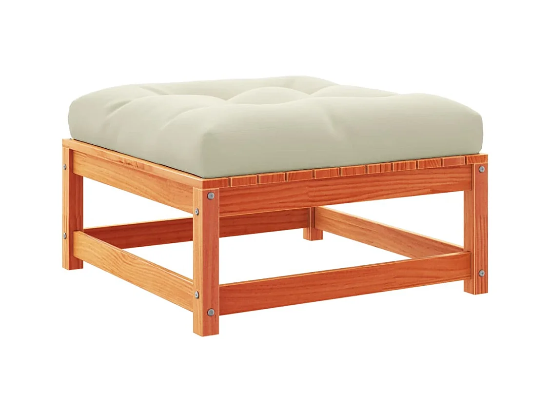 Garden Furniture -  Reposapiés jardín cojines 2 uds madera maciza pino marrón cera