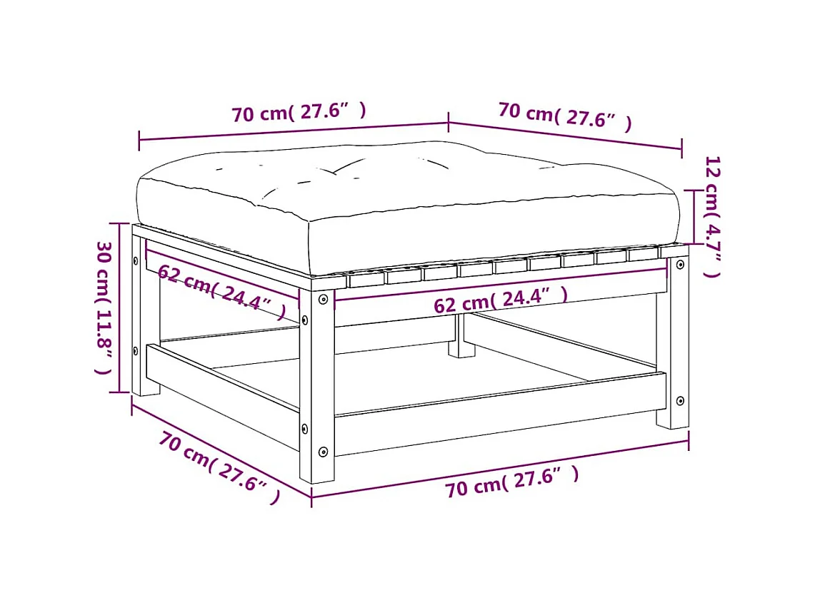 Garden Furniture -  Repose-pieds de jardin avec coussins 2 pcs bois massif pin