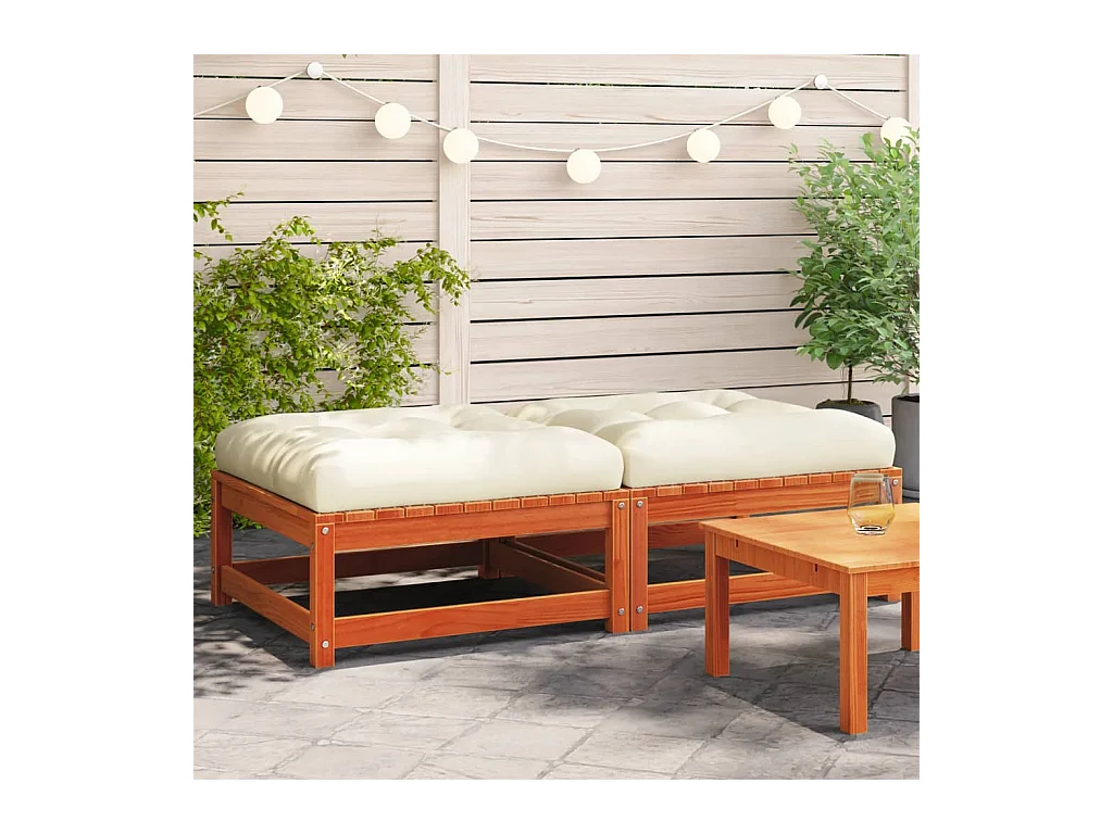 Garden Furniture -  Repose-pieds de jardin avec coussins 2 pcs bois massif pin