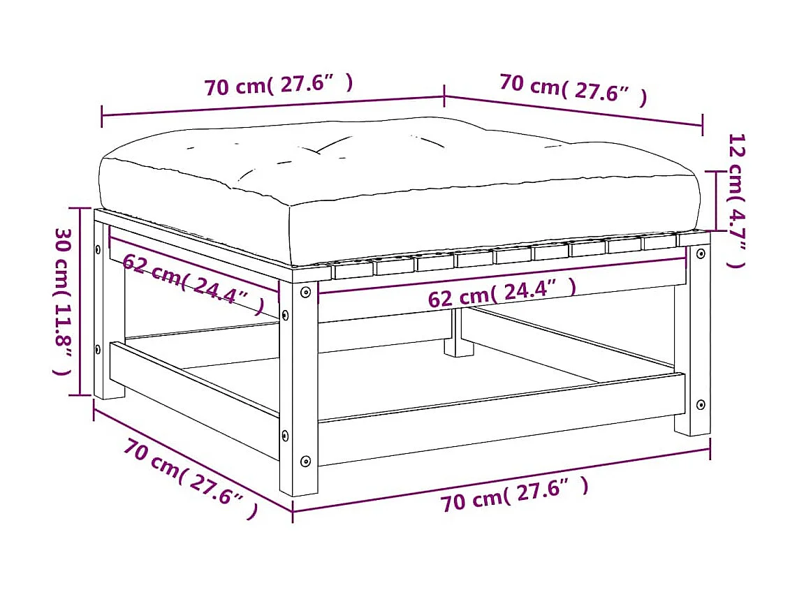 Garden Furniture -  Repose-pieds de jardin avec coussins 2 pcs bois massif pin