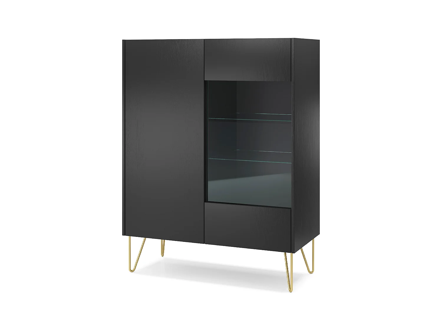 Vitrine 2 portes en stratifié noir avec verre 97x122 cm