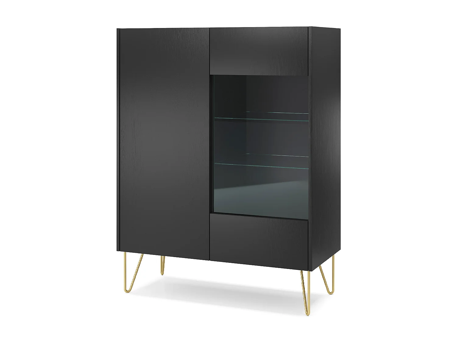 Vitrine 2 portes en stratifié noir avec verre 97x122 cm