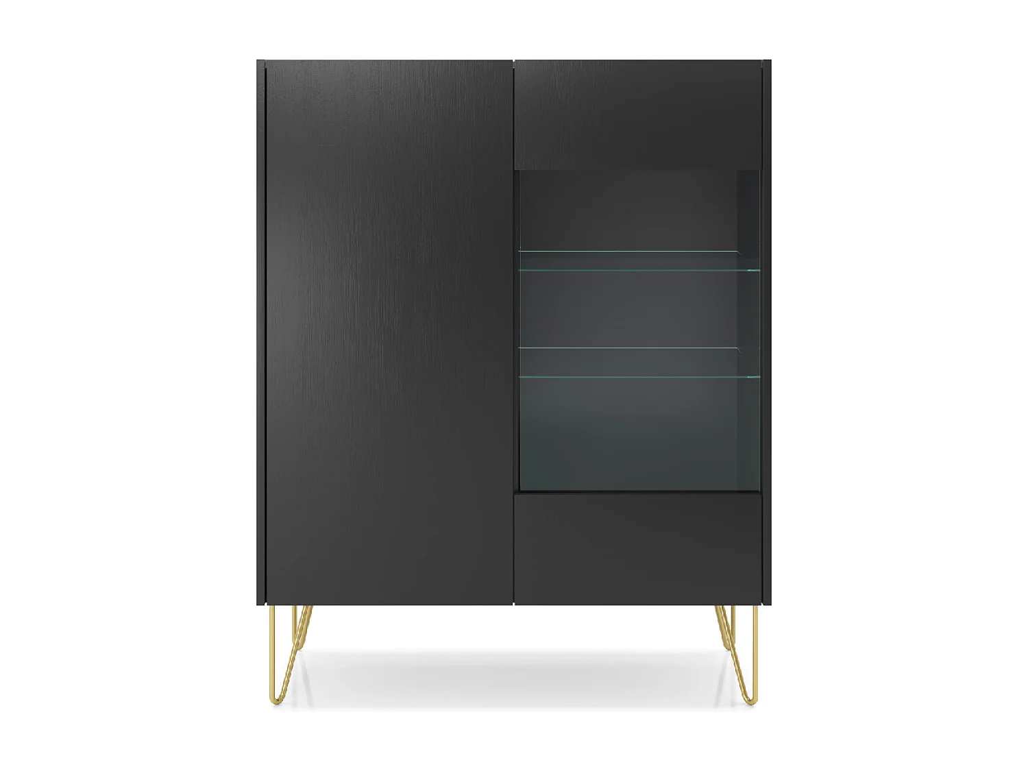 Vitrine 2 portes en stratifié noir avec verre 97x122 cm