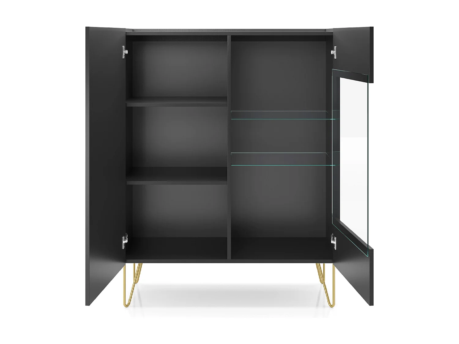 Vitrine 2 portes en stratifié noir avec verre 97x122 cm