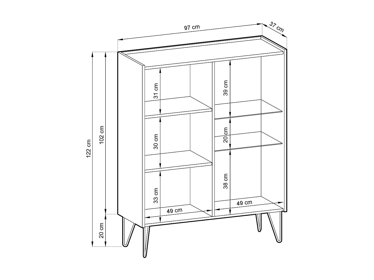 Vitrine 2 portes en stratifié noir avec verre 97x122 cm