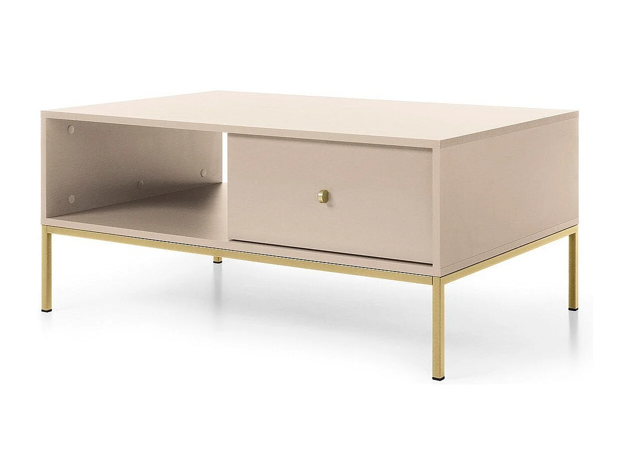 Lage tafel 1 lade met gouden metalen poten 104x68 cm