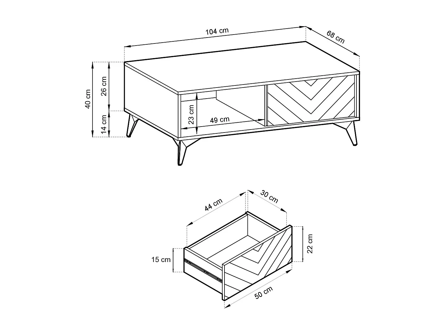 Table basse en bois lamellé 104x40 cm