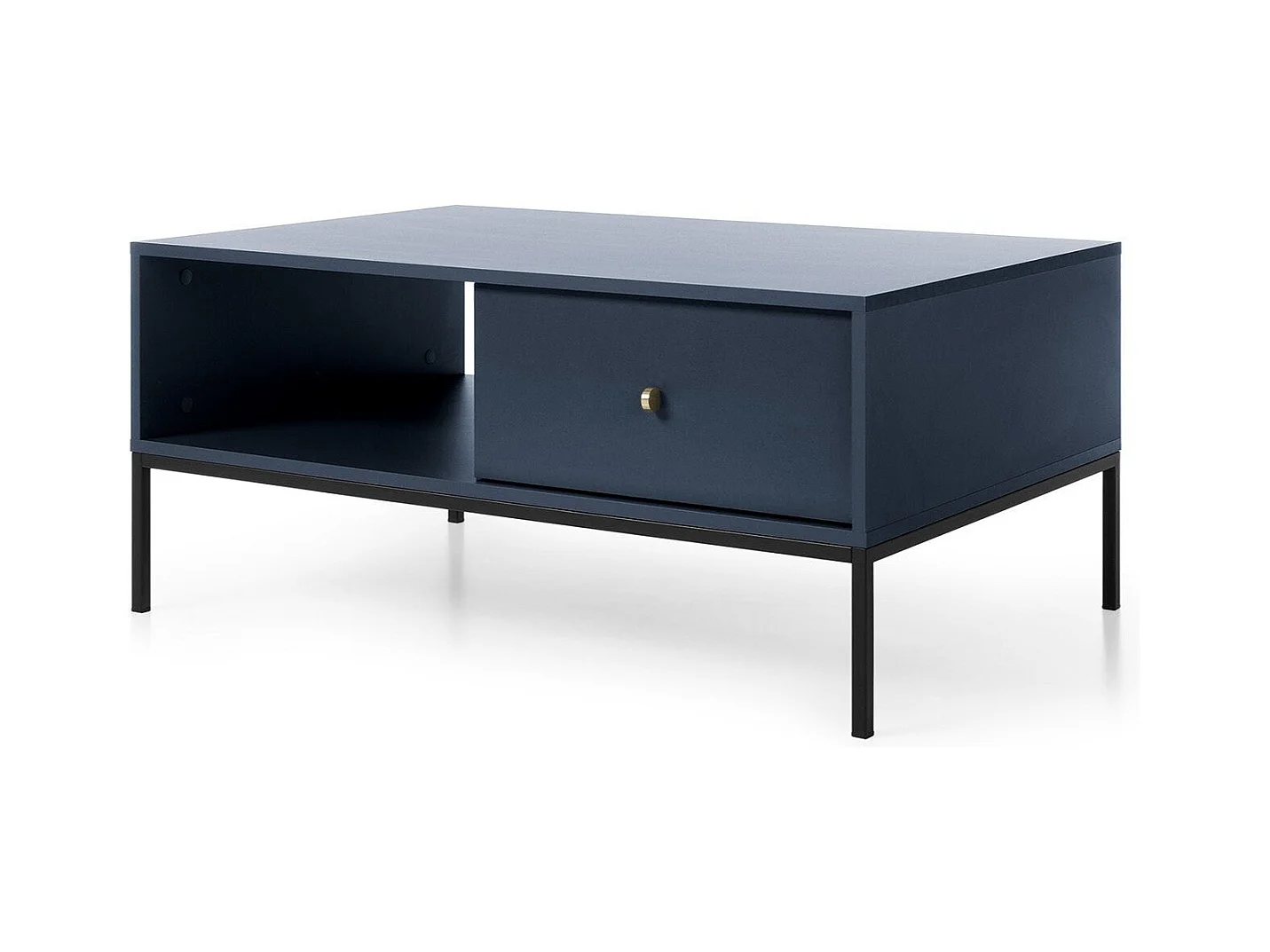 Table basse 1 tiroir avec pieds en métal noir 104x68 cm