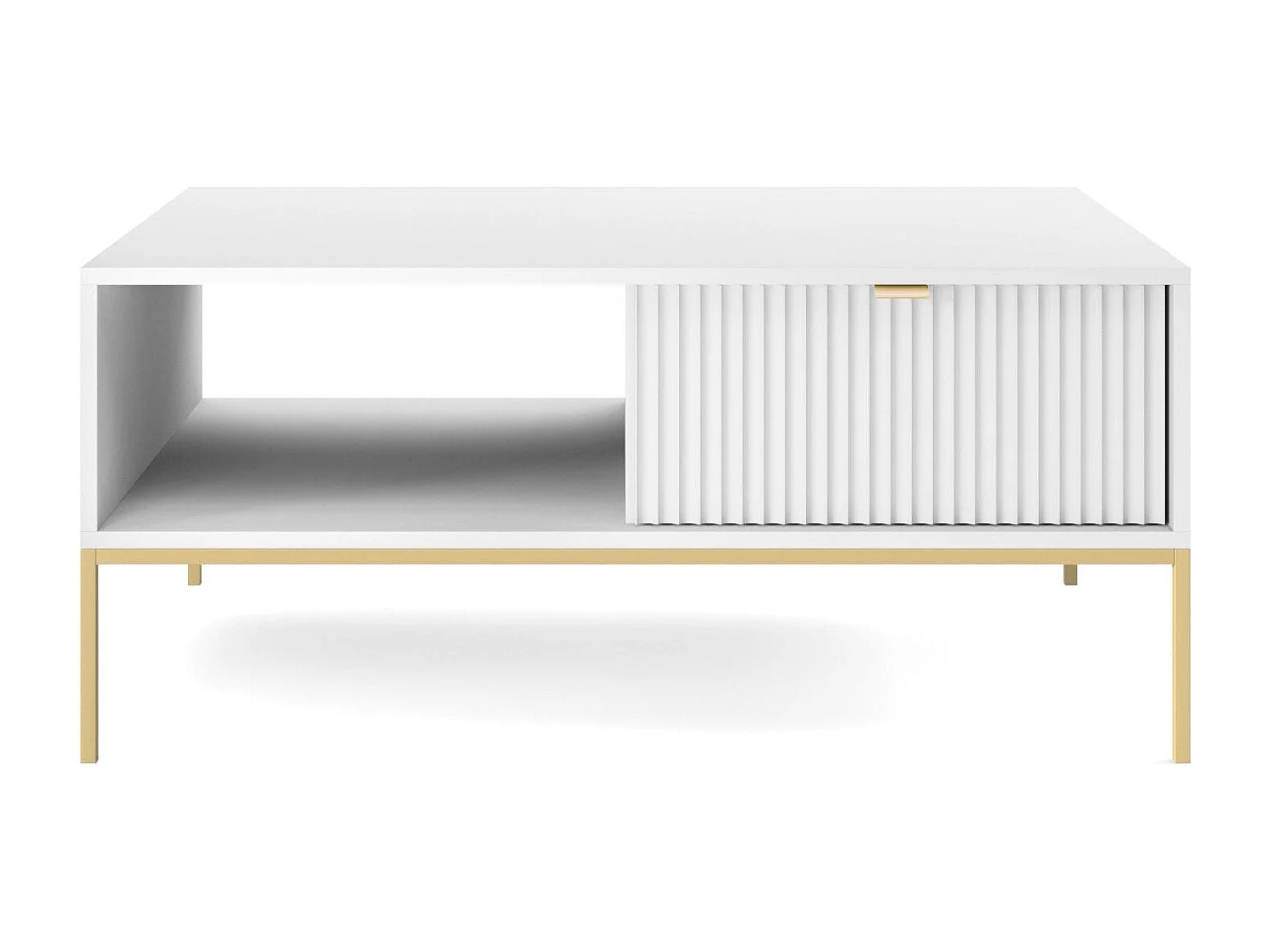 Table basse en bois lamellé-collé avec pieds en métal doré 104x68 cm