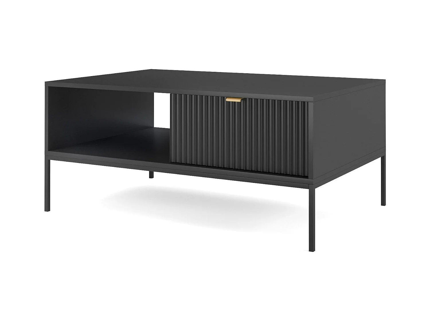 Table basse en bois lamellé-collé avec pieds en métal noir 104x68 cm