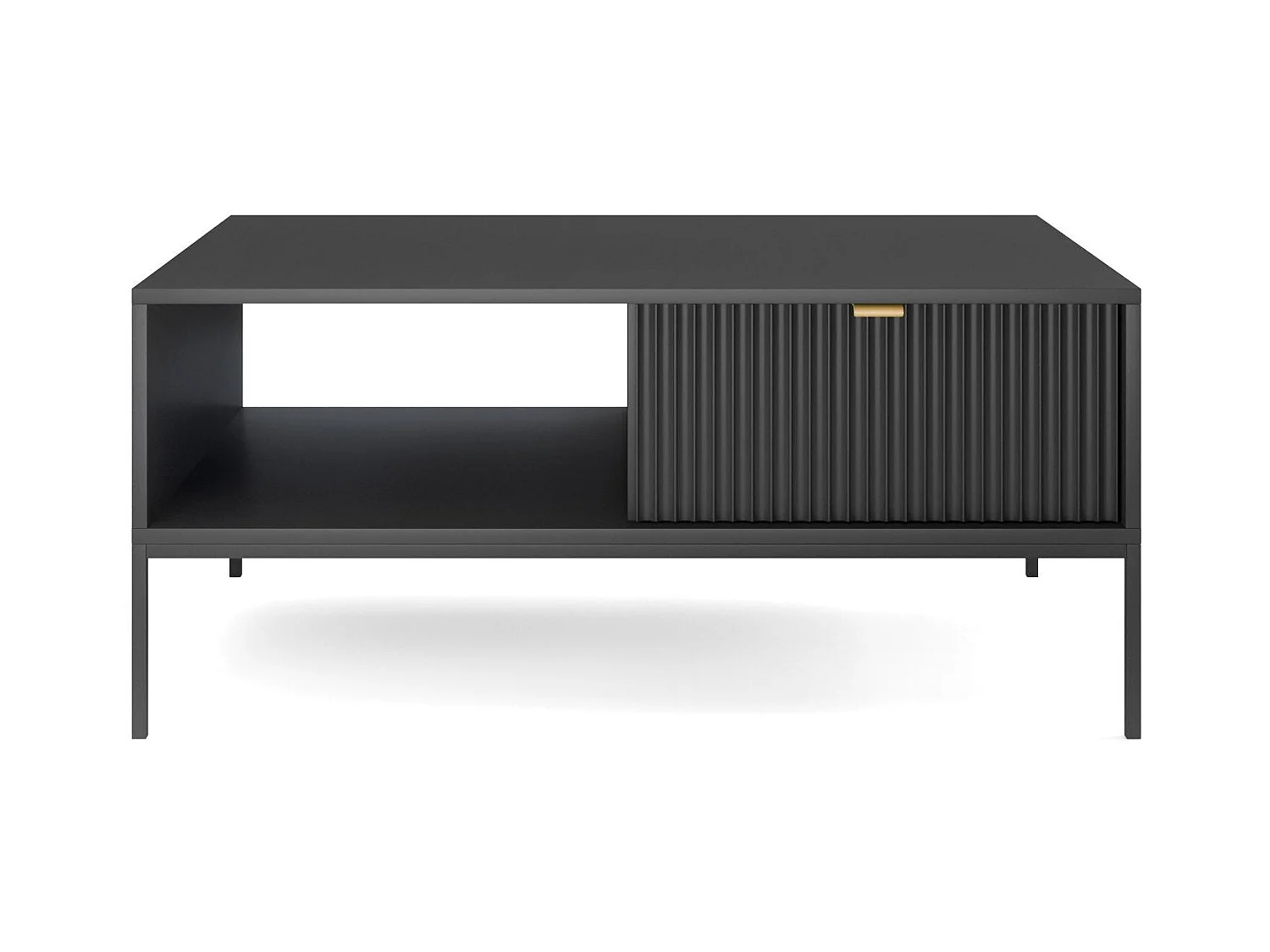 Table basse en bois lamellé-collé avec pieds en métal noir 104x68 cm