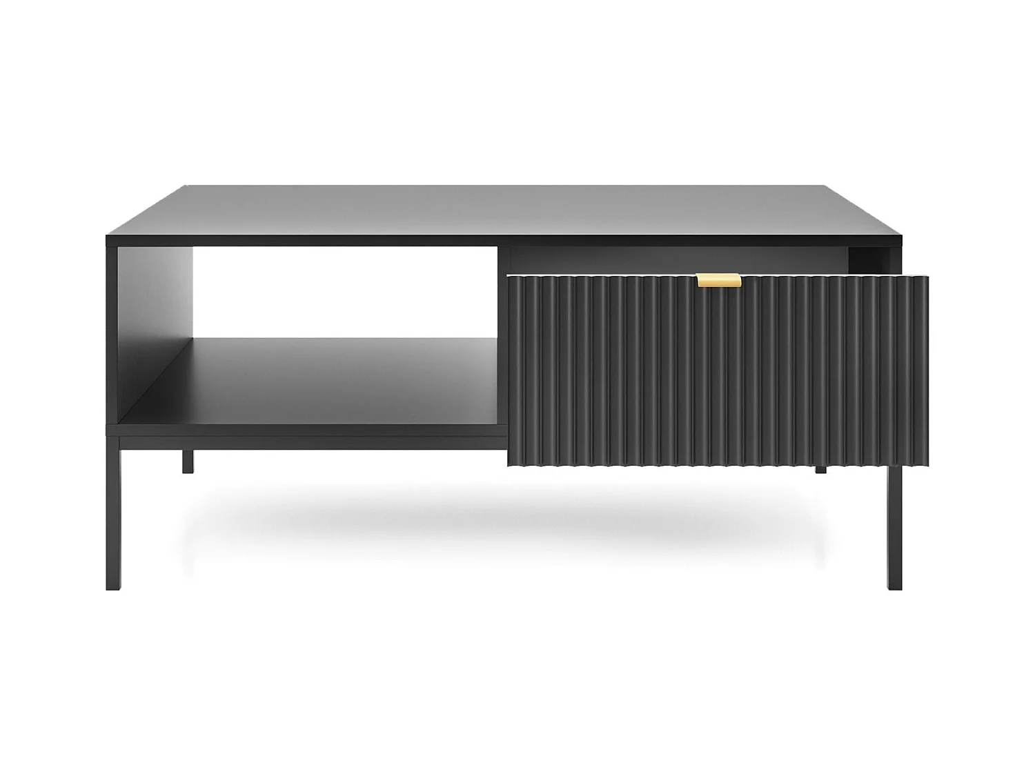 Table basse en bois lamellé-collé avec pieds en métal noir 104x68 cm