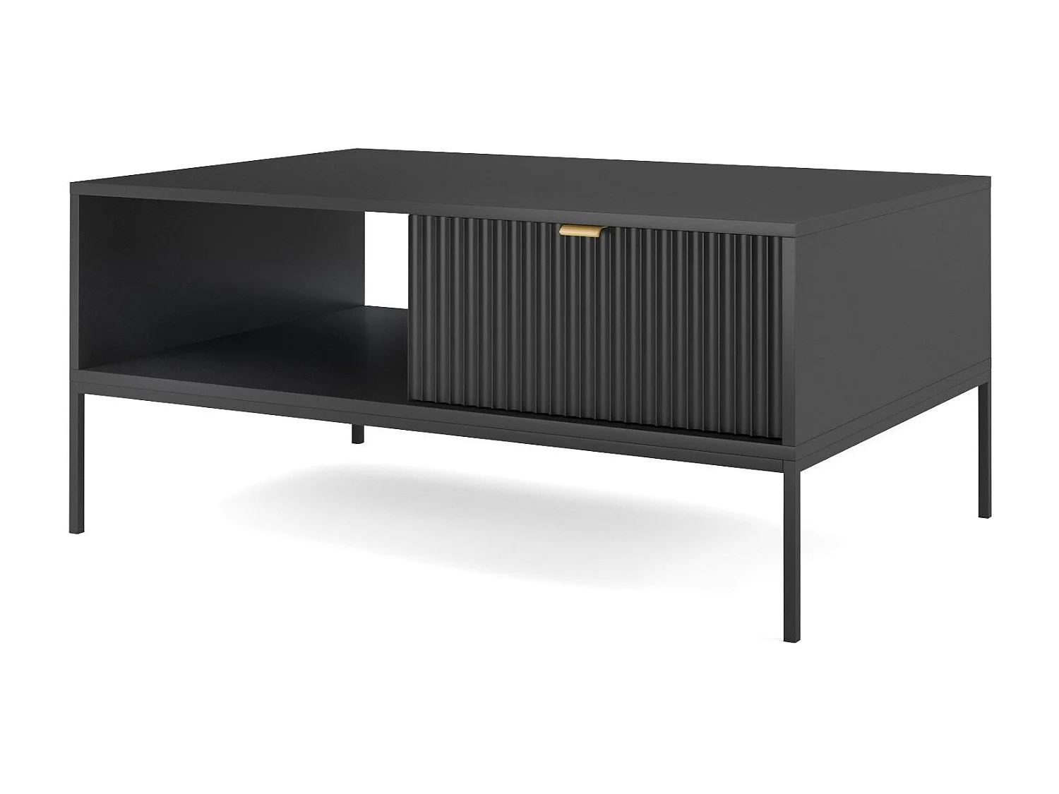 Table basse en bois lamellé-collé avec pieds en métal noir 104x68 cm