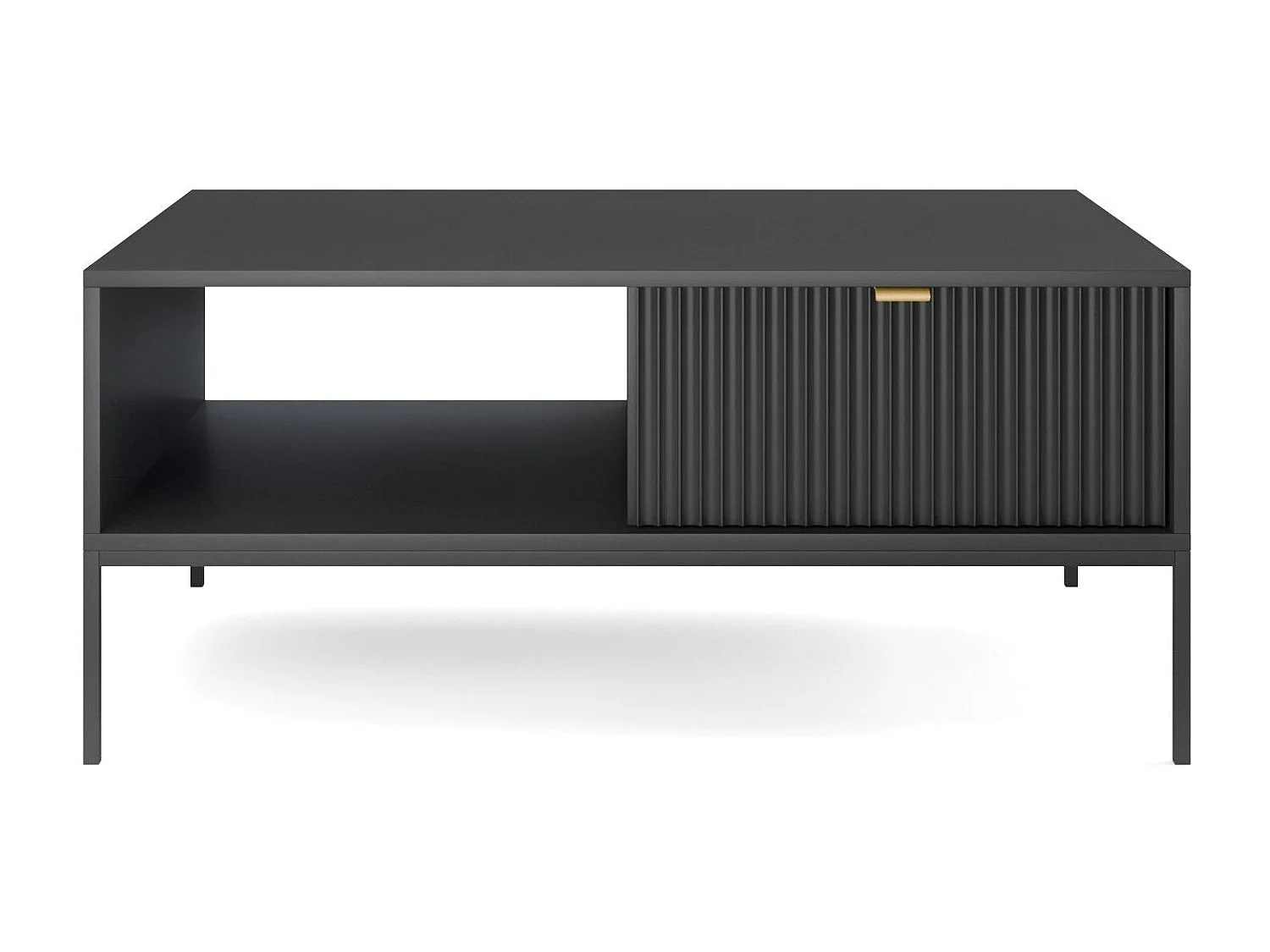 Table basse en bois lamellé-collé avec pieds en métal noir 104x68 cm