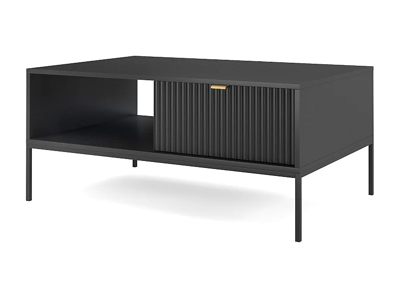 Table basse en bois lamellé-collé avec pieds en métal noir 104x68 cm