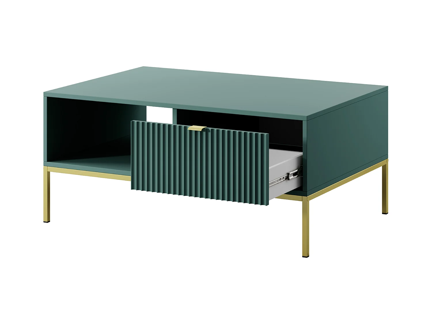 Table basse en bois lamellé-collé avec pieds en métal doré 104x68 cm